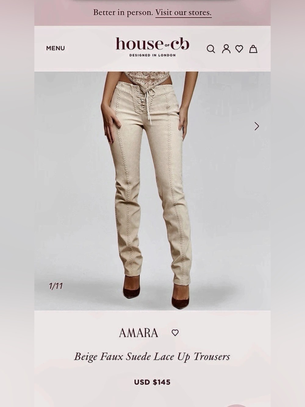 house of cb Amara Lace-Up Trousers in Cream - Like New. Size S
